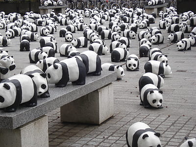 panda statuettes during daytime thumbnail