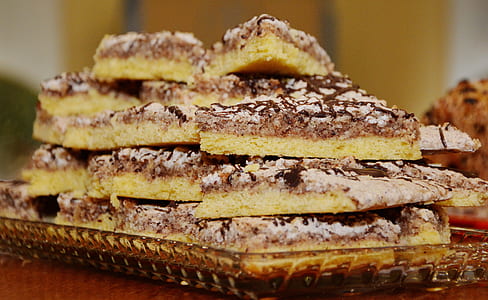 chocolate cake on amber glass tray thumbnail