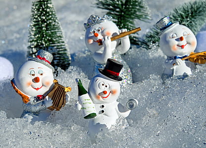 four snowman ceramic figurines thumbnail