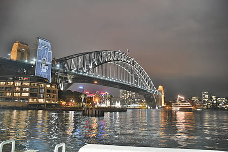 Bridge Under Grey Cloudy Sky During Nighttime thumbnail