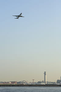 white airplane ascending through the sky thumbnail
