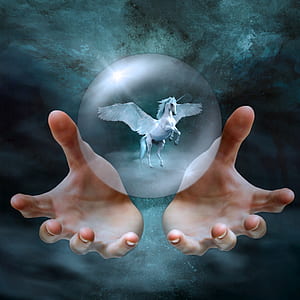 white Pegasus inside clear crystal ball thumbnail