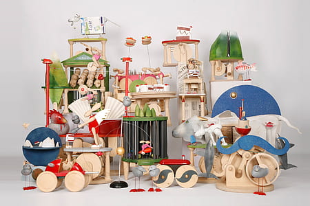 brown and blue wooden toy set thumbnail