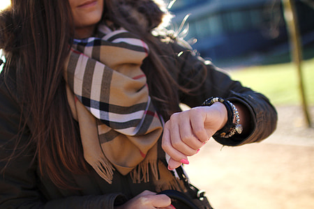 woman with brown plaid scarf thumbnail