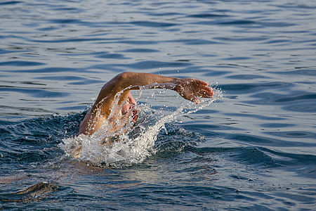 Person Swimming on Body of Water Doing Freestyle Strokes thumbnail
