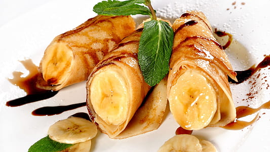 banana wrap snack on white plate thumbnail