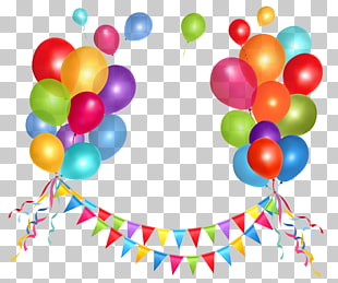 Birthday cake Balloon , Transparent Party Streamer and Balloons , balloon lot PNG clipart