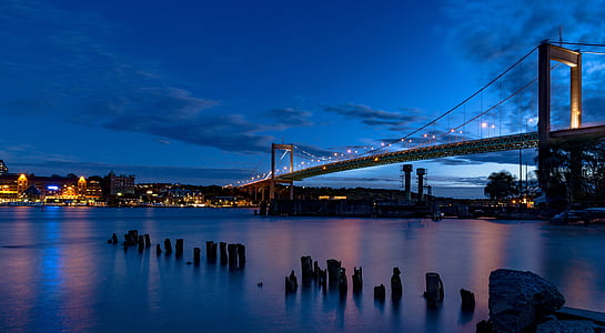 white bridge across body of water during night time thumbnail