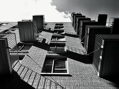 black-and-white, building, architecture, windows thumbnail
