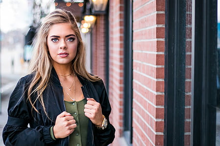 woman wearing bomber jacket thumbnail