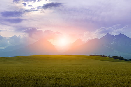 Amazing sunset. Landscape high mountains. Landscape in the fields. thumbnail