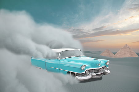 vintage teal and white pickup truck at daytime thumbnail