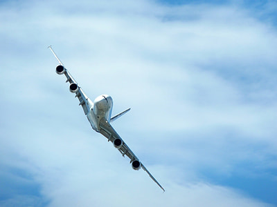 photo of white passenger plane on blue and white sky thumbnail