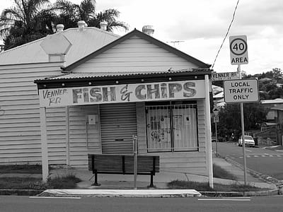 Black and White Photo on Fish & Chips Store Signage thumbnail