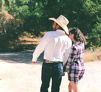 Man Wearing White Dress Shirt And White Cowboy Hat thumbnail