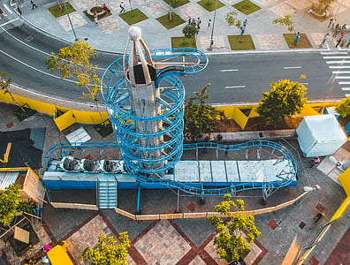 blue and white roller coaster ride thumbnail