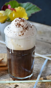 close-up photo of cappuccino on clear glass cup thumbnail