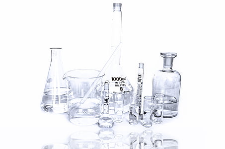 laboratory beakers in white background thumbnail