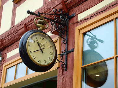 Hanging clock on building thumbnail