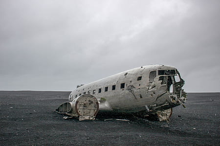 grayscale photo of wrecked gray airship thumbnail