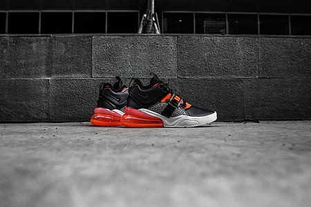 pair of black-gray-and-red basketball shoes thumbnail