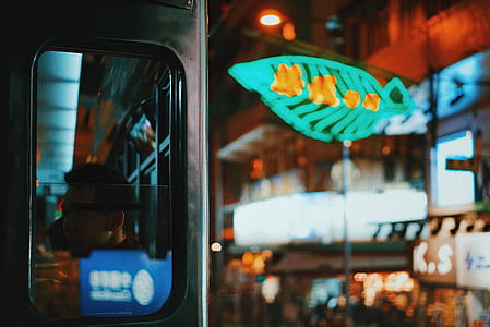 neon sign, tram, tram door, urban thumbnail