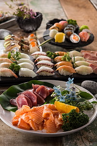 closeup photos of sushi and Sashimi thumbnail