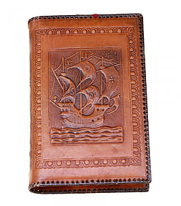 brown galleon ship-print leather bi-fold wallet thumbnail