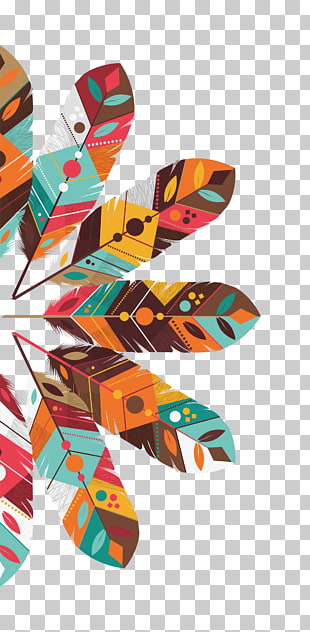 Boho-chic Euclidean Illustration, Colored Indian feather, multicolored feathers stickers PNG clipart