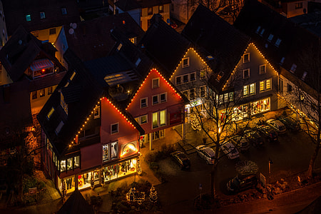 aerial photo of lighted houses thumbnail