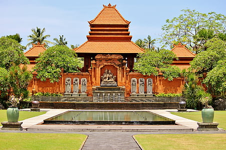 orange temple surrounded with trees painting thumbnail