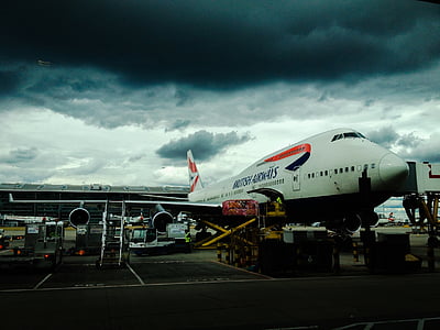 airliner under cloudy sky thumbnail
