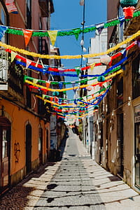 Streets decorated for the Saint Anthony Feast in Lisbon, Portugal thumbnail