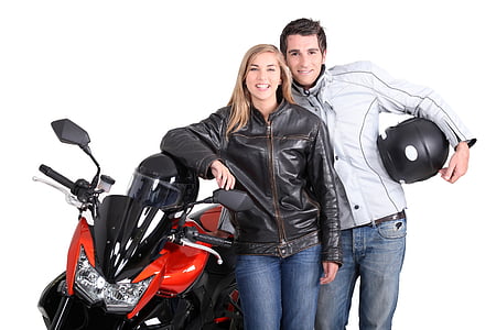 couple taking a selfie next to sports bike thumbnail