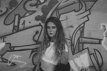grayscale photo of woman wearing white crop top thumbnail