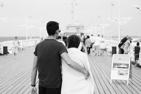Monochrome Photography of Couple on Boardwalk thumbnail