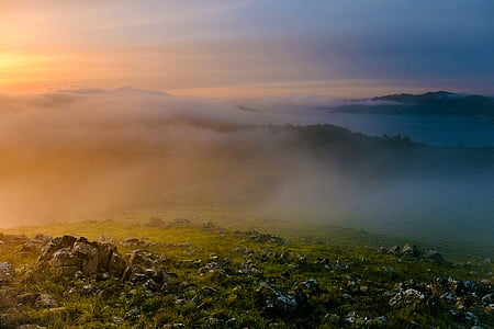 green grassland with fog thumbnail