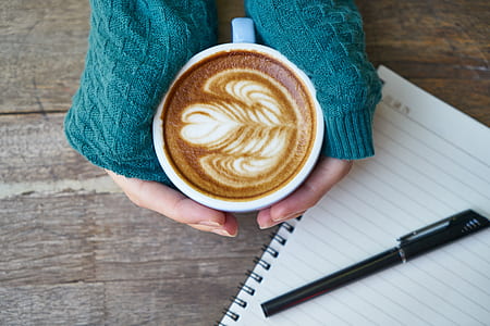hands, coffee, mug, pen thumbnail