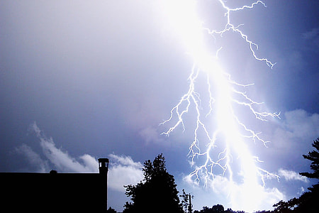 time-lapse photography of lightning and silhouette of trees thumbnail