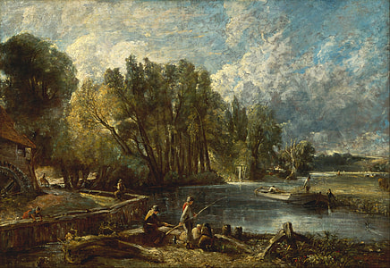group of people fishing and surrounded by trees painting thumbnail