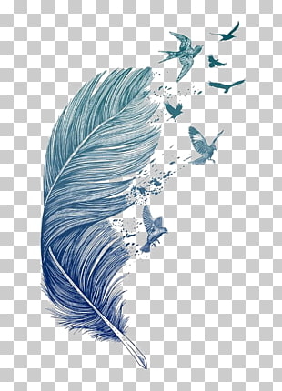 Bird Feather Printmaking Tattoo Printing, Blue feather, blue feather illustration PNG clipart