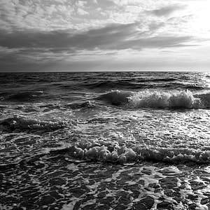 grayscale photo of sea at daytime thumbnail