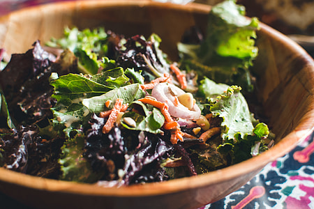Green salad in a wooden bowl thumbnail