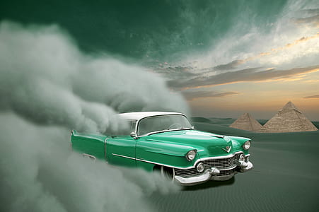 green Chevrolet Bel Air on desert illustration thumbnail