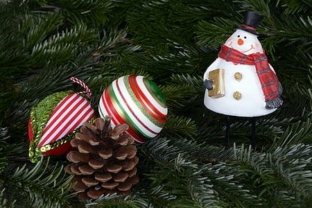 snowman bauble beside pine cone thumbnail