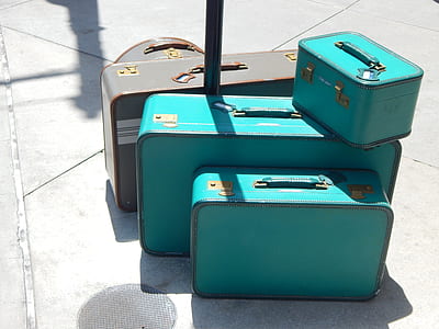 three teal and two gray suit case set thumbnail
