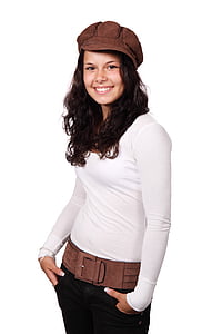 woman in white long-sleeved shirt and black pants in white background thumbnail
