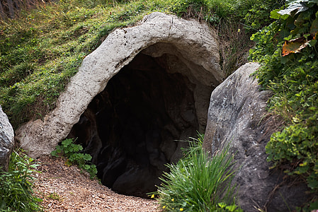 gray stone tunnel surrounded by grass field thumbnail