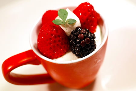 red ceramic cup with strawberries thumbnail