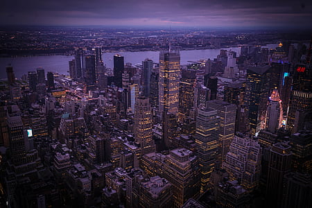 bird's-eye view photography of city buildings near body of water thumbnail